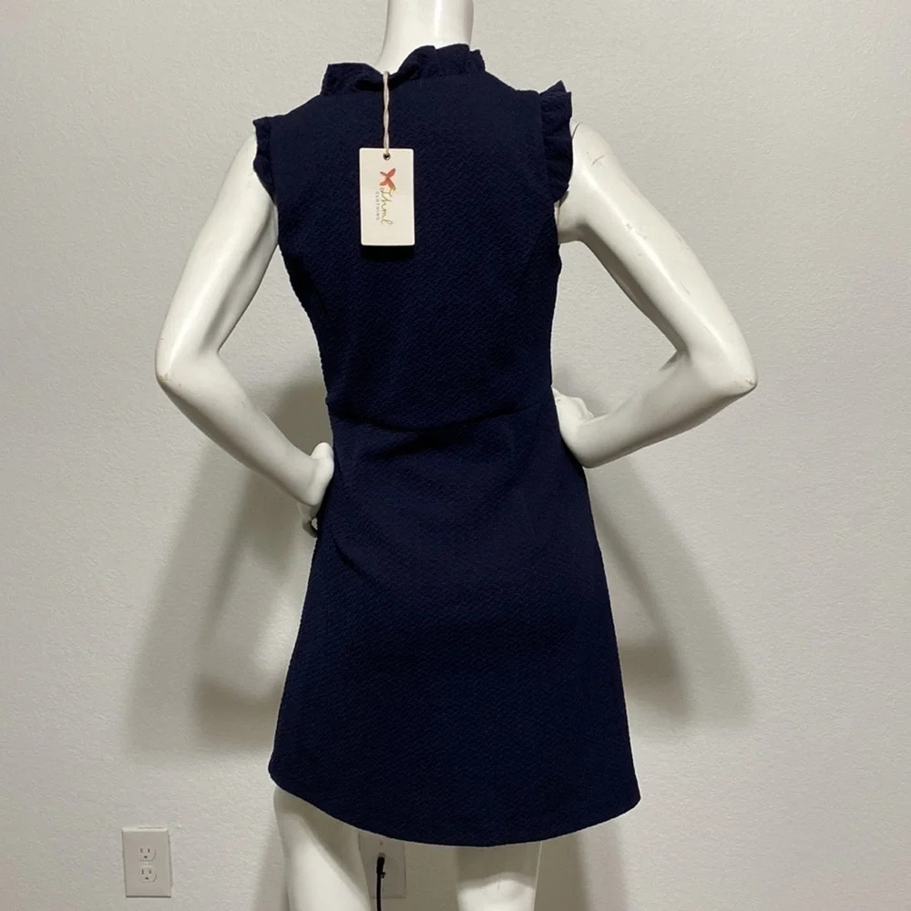 THML Navy Ruffle-Shoulder A-Line Mini Dress - Picture 4 of 6
